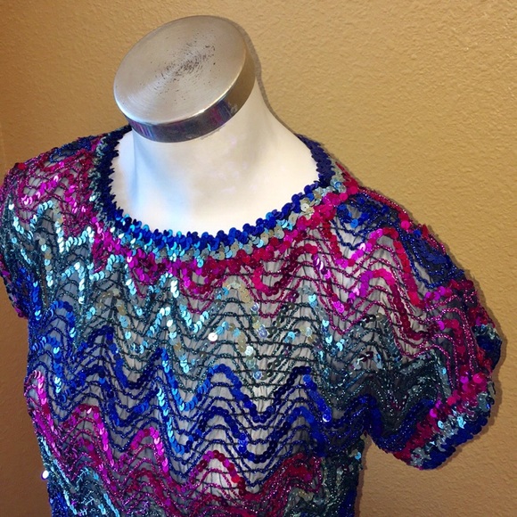 Rob Hill for Mister Jay Vintage Sequin Top Small - Picture 3 of 4